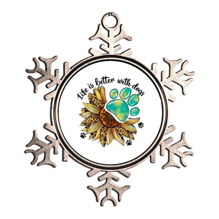 Life Is Better With Dogs’ Sublimation Featuring Dog Paws & Western Sunflowers Metallic Star Ornament