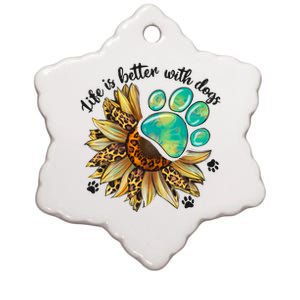 Life Is Better With Dogs’ Sublimation Featuring Dog Paws & Western Sunflowers Ceramic Star Ornament