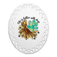 Life Is Better With Dogs’ Sublimation Featuring Dog Paws & Western Sunflowers Ceramic Oval Ornament