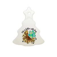 Life Is Better With Dogs’ Sublimation Featuring Dog Paws & Western Sunflowers Ceramic Tree Ornament