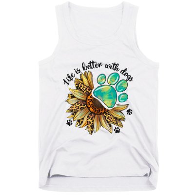 Life Is Better With Dogs’ Sublimation Featuring Dog Paws & Western Sunflowers Tank Top