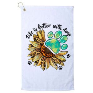 Life Is Better With Dogs’ Sublimation Featuring Dog Paws & Western Sunflowers Platinum Collection Golf Towel