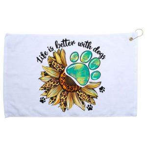 Life Is Better With Dogs’ Sublimation Featuring Dog Paws & Western Sunflowers Grommeted Golf Towel