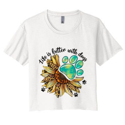Life Is Better With Dogs’ Sublimation Featuring Dog Paws & Western Sunflowers Crop Top
