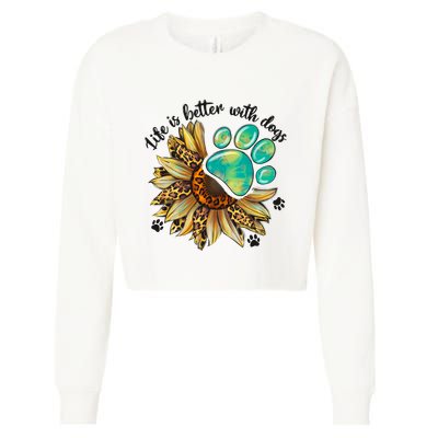 Life Is Better With Dogs’ Sublimation Featuring Dog Paws & Western Sunflowers Cropped Pullover Crew