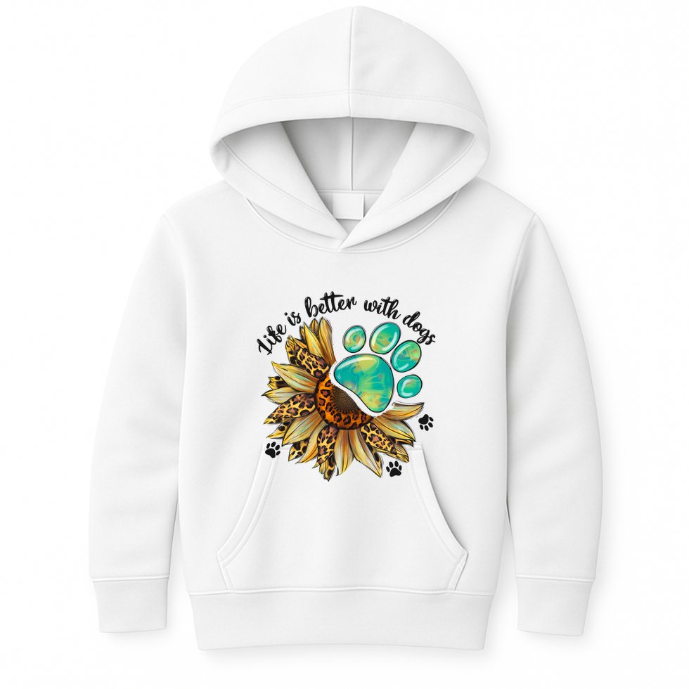 Life Is Better With Dogs’ Sublimation Featuring Dog Paws & Western Sunflowers Kids Hoodie