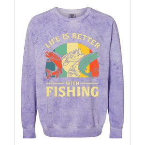 Life Is Better With Fishing Father Day Lover Colorblast Crewneck Sweatshirt