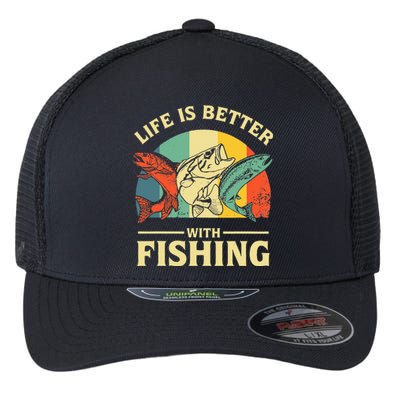 Life Is Better With Fishing Father Day Lover Flexfit Unipanel Trucker Cap