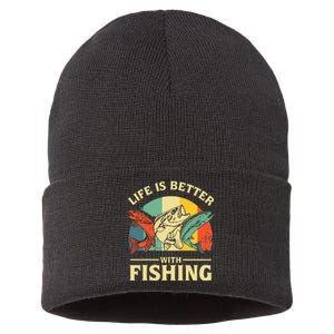 Life Is Better With Fishing Father Day Lover Sustainable Knit Beanie