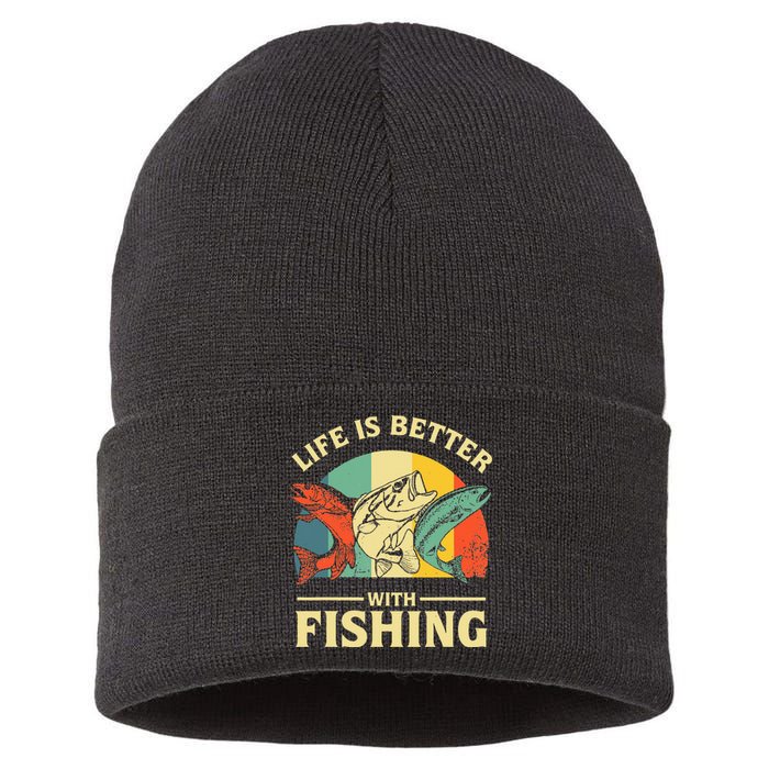 Life Is Better With Fishing Father Day Lover Sustainable Knit Beanie