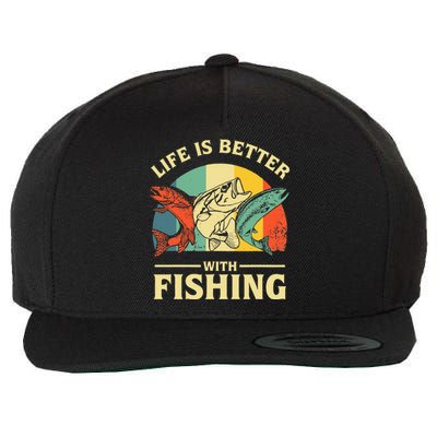 Life Is Better With Fishing Father Day Lover Wool Snapback Cap