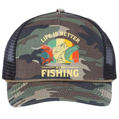 Life Is Better With Fishing Father Day Lover Retro Rope Trucker Hat Cap