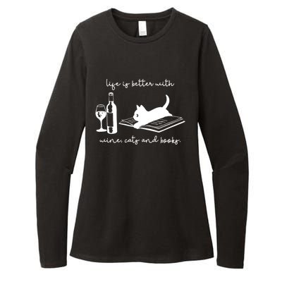 Life Is Better With Wine Cats And Books Black Cat Funny Cute Gift Womens CVC Long Sleeve Shirt