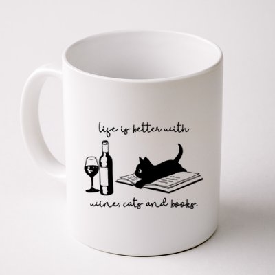 Life Is Better With Wine Cats And Books Black Cat Funny Cute Gift Coffee Mug