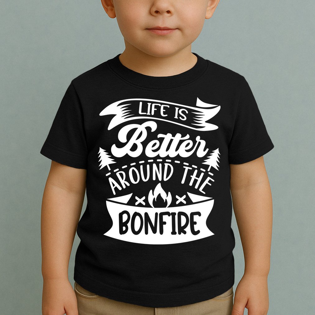 Life Is Better Behind The Bonfire Funny Camping Toddler T-Shirt