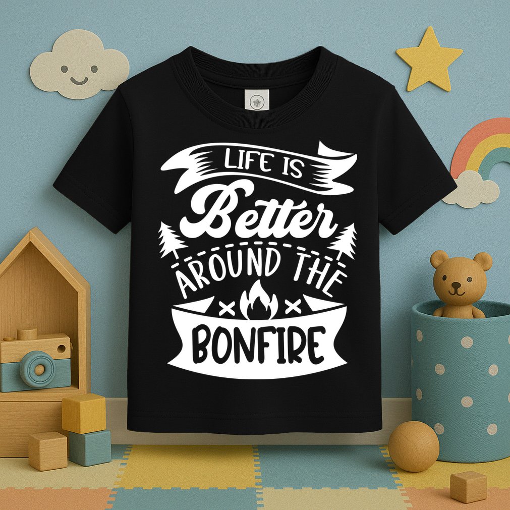 Life Is Better Behind The Bonfire Funny Camping Toddler T-Shirt