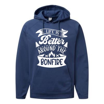 Life Is Better Behind The Bonfire Funny Camping Performance Fleece Hoodie