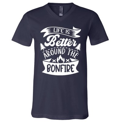 Life Is Better Behind The Bonfire Funny Camping V-Neck T-Shirt