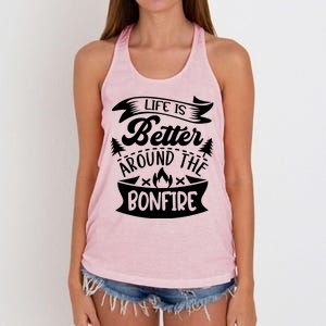 Life Is Better Behind The Bonfire Funny Camping Women's Knotted Racerback Tank