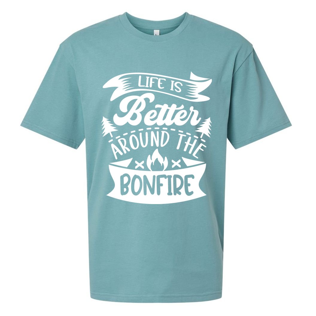 Life Is Better Behind The Bonfire Funny Camping Sueded Cloud Jersey T-Shirt