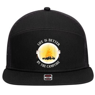 Life Is Better By The Campfire Funny Camping 7 Panel Mesh Trucker Snapback Hat