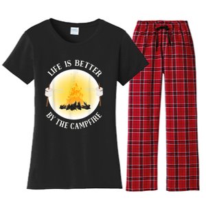 Life Is Better By The Campfire Funny Camping Women's Flannel Pajama Set