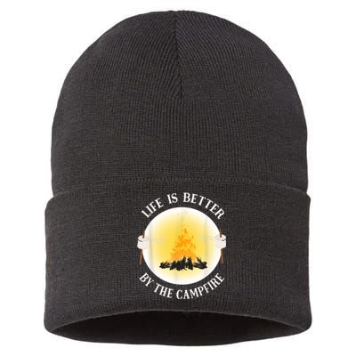 Life Is Better By The Campfire Funny Camping Sustainable Knit Beanie