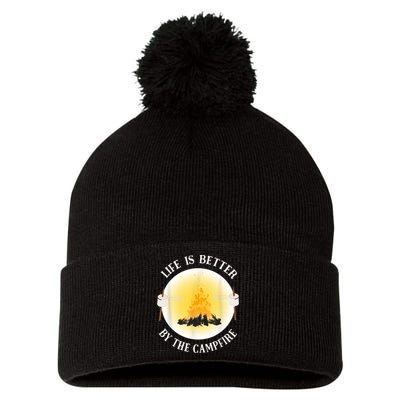 Life Is Better By The Campfire Funny Camping Pom Pom 12in Knit Beanie