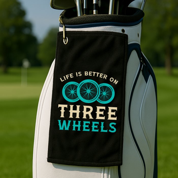 Life Is Better On Three Wheels Vintage Retro Bike Tricycle Golf Towel