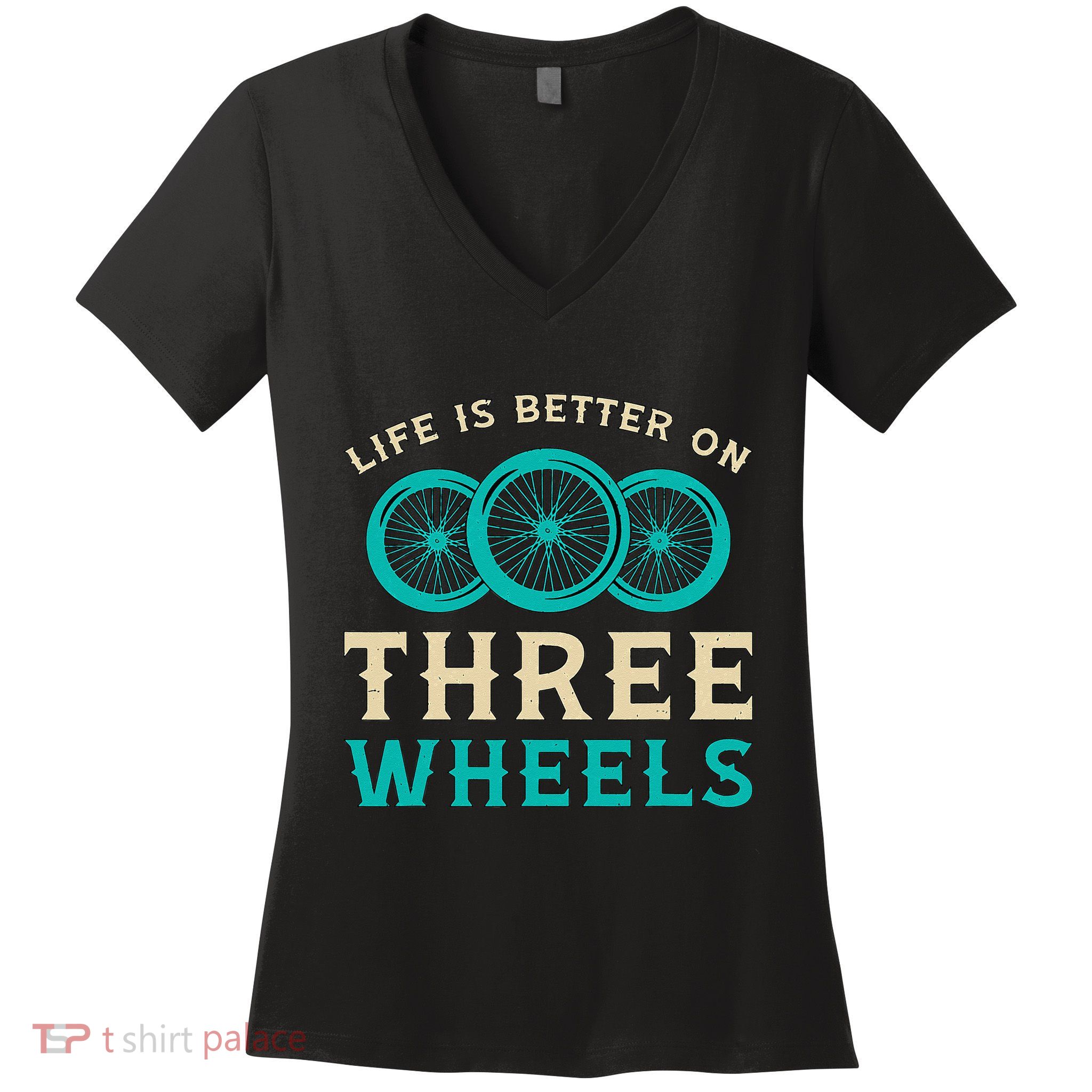 Life Is Better On Three Wheels Vintage Retro Bike Tricycle Women's V-Neck T-Shirt