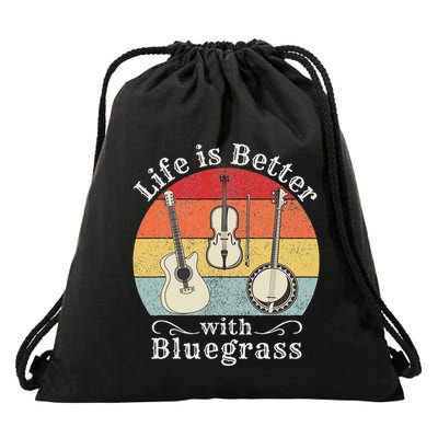 Life Is Better With Bluegrass Music Banjo Fiddle Player Gift Drawstring Bag