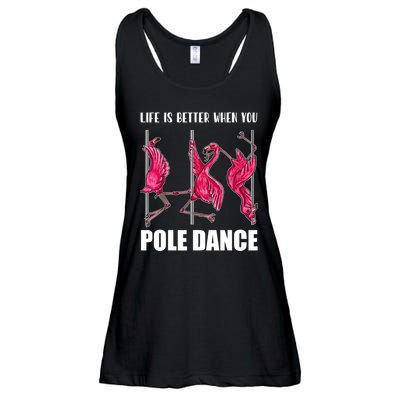 Life Is Better When You Pole Dance Funny Pole Dancing Flamingo Ladies Essential Flowy Tank