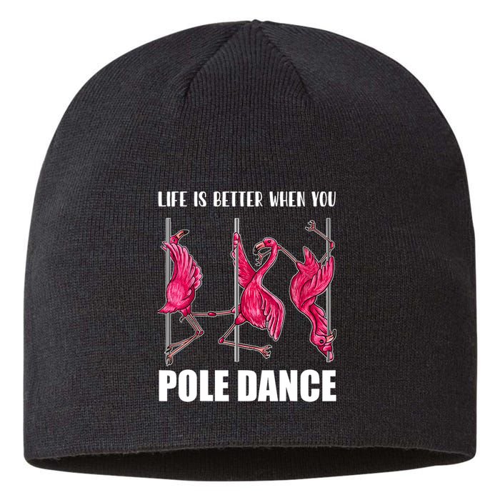 Life Is Better When You Pole Dance Funny Pole Dancing Flamingo Sustainable Beanie