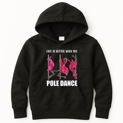 Life Is Better When You Pole Dance Funny Pole Dancing Flamingo Kids Hoodie