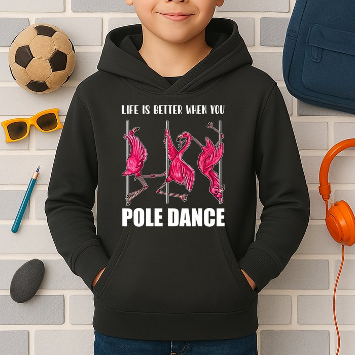 Life Is Better When You Pole Dance Funny Pole Dancing Flamingo Kids Hoodie