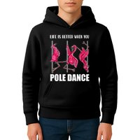 Life Is Better When You Pole Dance Funny Pole Dancing Flamingo Kids Hoodie
