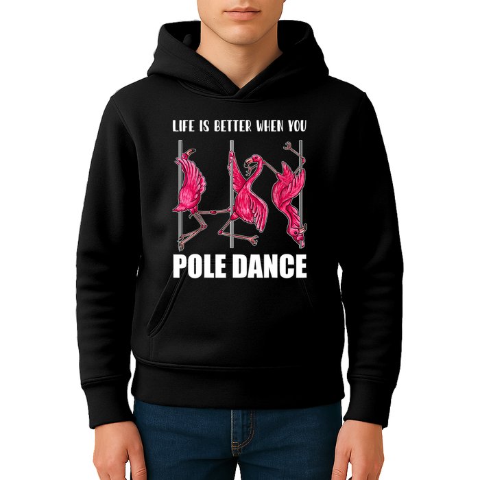 Life Is Better When You Pole Dance Funny Pole Dancing Flamingo Kids Hoodie