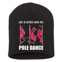 Life Is Better When You Pole Dance Funny Pole Dancing Flamingo Short Acrylic Beanie