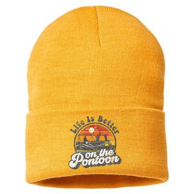 Life Is Better On The Pontoon Boat Funny Boating Lake Gift Sustainable Knit Beanie