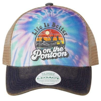 Life Is Better On The Pontoon Boat Funny Boating Lake Gift Legacy Tie Dye Trucker Hat