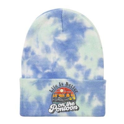 Life Is Better On The Pontoon Boat Funny Boating Lake Gift Tie Dye 12in Knit Beanie