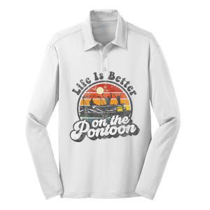 Life Is Better On The Pontoon Boat Funny Boating Lake Gift Silk Touch Performance Long Sleeve Polo