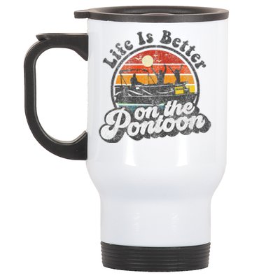 Life Is Better On The Pontoon Boat Funny Boating Lake Gift Stainless Steel Travel Mug