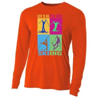 Life Is Better With Skiing Snow Ski And Funny Snow Skiing Gift Cooling Performance Long Sleeve Crew