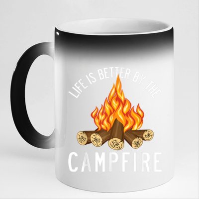 Life Is Better By The Campfire Funny Camping Outdoor 11oz Black Color Changing Mug