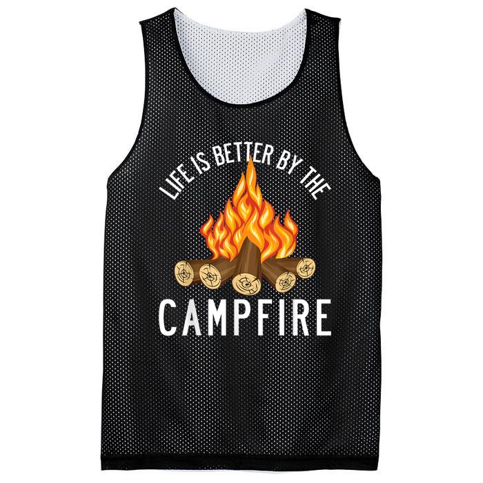 Life Is Better By The Campfire Funny Camping Outdoor Mesh Reversible Basketball Jersey Tank