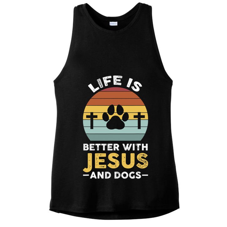 Life Is Better With Jesus And Dogs Jesus Ladies PosiCharge Tri-Blend Wicking Tank