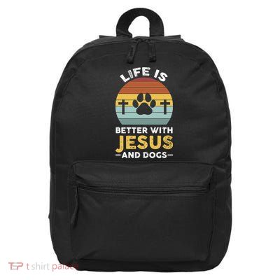 Life Is Better With Jesus And Dogs Jesus 16 in Basic Backpack
