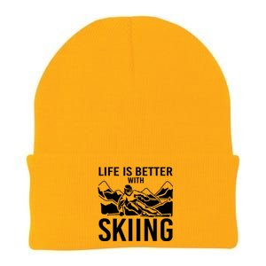 Life Is Better With Skiing Snow Skiers Snow Skiing Gift Knit Cap Winter Beanie