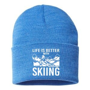 Life Is Better With Skiing Snow Skiers Snow Skiing Gift Sustainable Knit Beanie